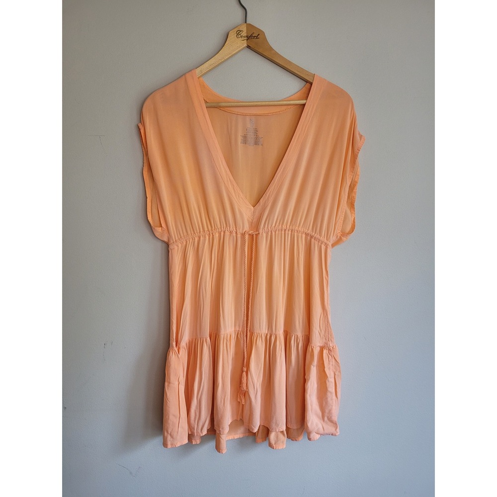 No Boundaries Peach Rayon V-Neck Tiered‎ Babydoll Tunic Top L